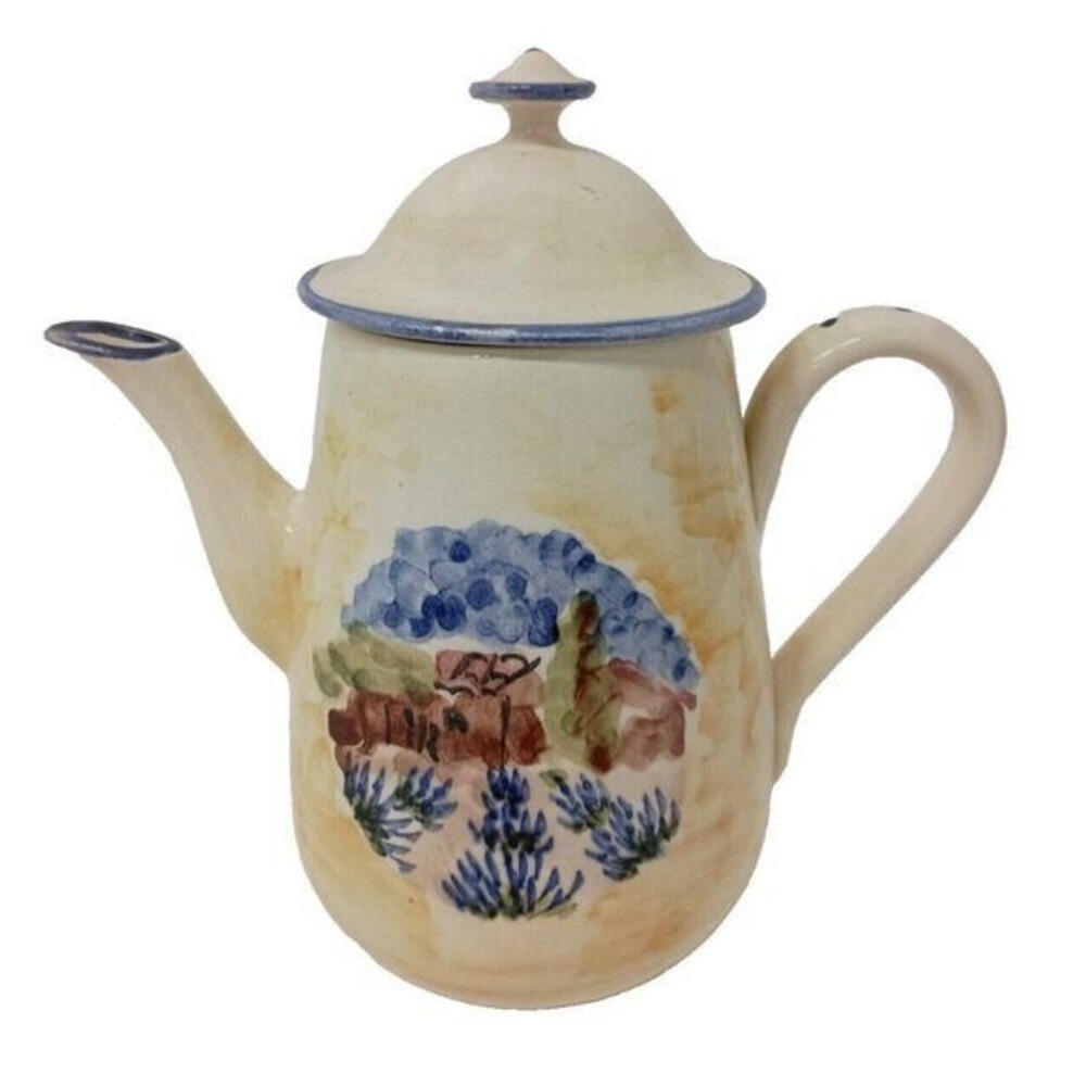 VTG F. Main Pottery Ceramic Teapot Pitcher Cottagecore Country Farmhouse Decor